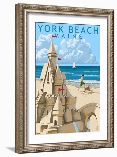 York Beach, Maine - Sand Castle-Lantern Press-Framed Art Print