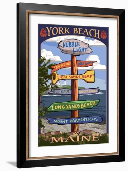 York Beach, Maine - Sign Destinations-Lantern Press-Framed Art Print