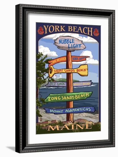 York Beach, Maine - Sign Destinations-Lantern Press-Framed Art Print