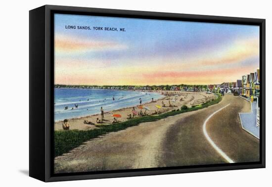 York, Maine - View of the Long Sands at York Beach-Lantern Press-Framed Stretched Canvas