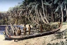 Native Canoe on a Palm Shaded Beach, Solomon Islands, C1923-York & Son-Premium Giclee Print