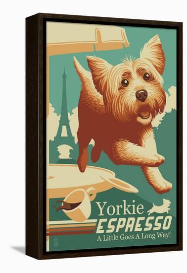 Yorkshire Terrier - Retro Yorkie Espresso Ad-Lantern Press-Framed Stretched Canvas