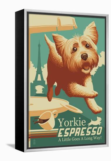 Yorkshire Terrier - Retro Yorkie Espresso Ad-Lantern Press-Framed Stretched Canvas