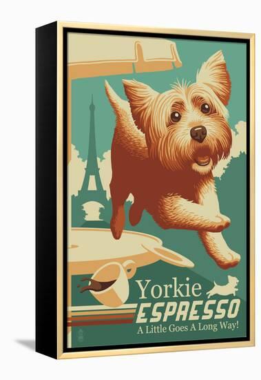 Yorkshire Terrier - Retro Yorkie Espresso Ad-Lantern Press-Framed Stretched Canvas