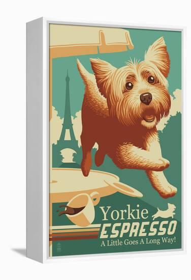 Yorkshire Terrier - Retro Yorkie Espresso Ad-Lantern Press-Framed Stretched Canvas