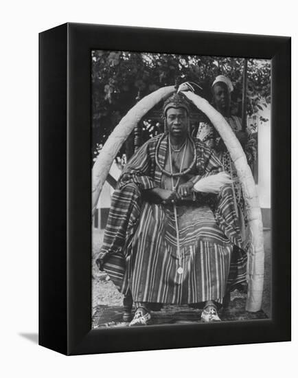 Yoruba Tribal Ruler in West Nigeria on Throne Surrounded by Elephant Tusks-null-Framed Premier Image Canvas