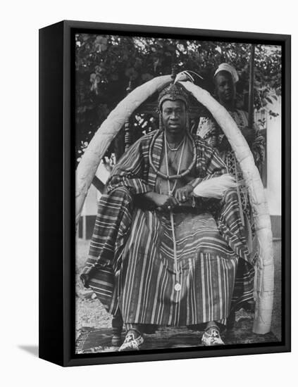 Yoruba Tribal Ruler in West Nigeria on Throne Surrounded by Elephant Tusks-null-Framed Premier Image Canvas