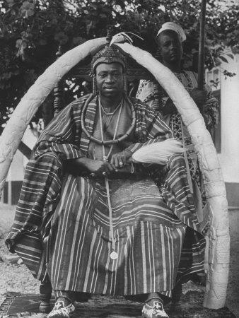 'Yoruba Tribal Ruler in West Nigeria on Throne Surrounded by Elephant ...