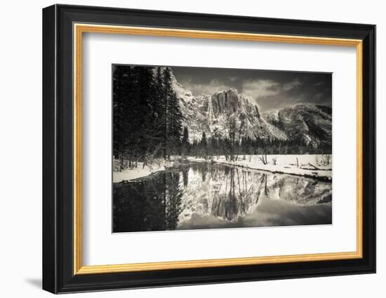 Yosemite Falls above the Merced River in winter, Yosemite National Park, California, USA-Russ Bishop-Framed Photographic Print