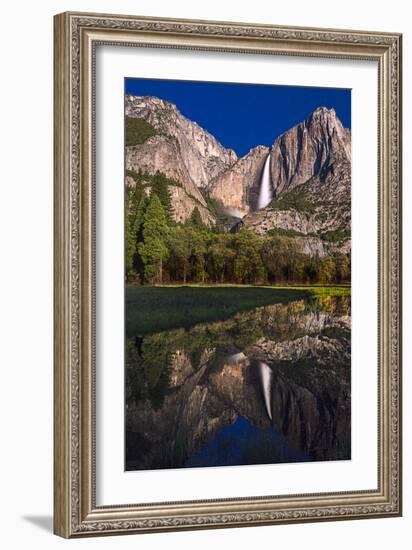 Yosemite Falls And It's Reflection With A Lunar Rainbow Taken From The Meadow-Joe Azure-Framed Photographic Print