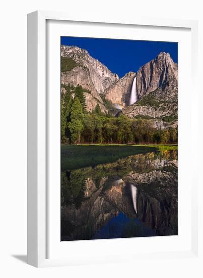 Yosemite Falls And It's Reflection With A Lunar Rainbow Taken From The Meadow-Joe Azure-Framed Photographic Print