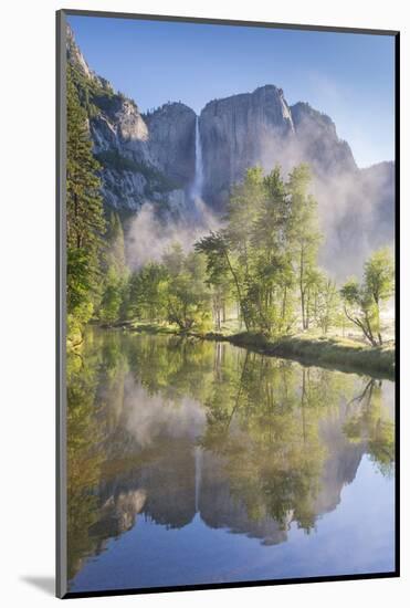 Yosemite Falls reflected in the Merced River at dawn, Yosemite National Park, California, USA. Spri-Adam Burton-Mounted Photographic Print