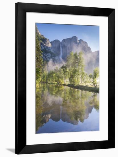 Yosemite Falls reflected in the Merced River at dawn, Yosemite National Park, California, USA. Spri-Adam Burton-Framed Photographic Print