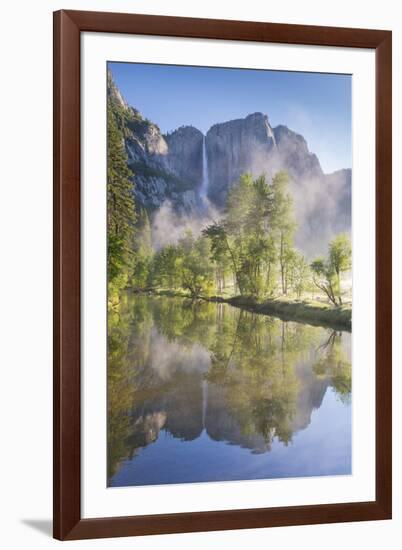 Yosemite Falls reflected in the Merced River at dawn, Yosemite National Park, California, USA. Spri-Adam Burton-Framed Photographic Print