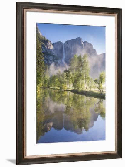 Yosemite Falls reflected in the Merced River at dawn, Yosemite National Park, California, USA. Spri-Adam Burton-Framed Photographic Print