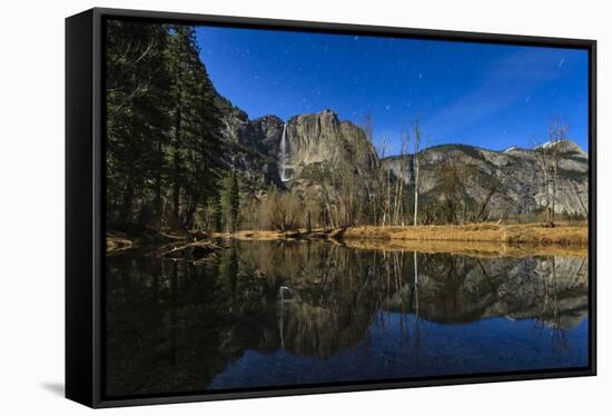 Yosemite Falls Reflected In The Merced River By Moonlight-Joe Azure-Framed Stretched Canvas