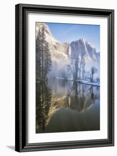Yosemite Falls Reflected In The Merced River On A Foggy Winter Morning-Joe Azure-Framed Photographic Print