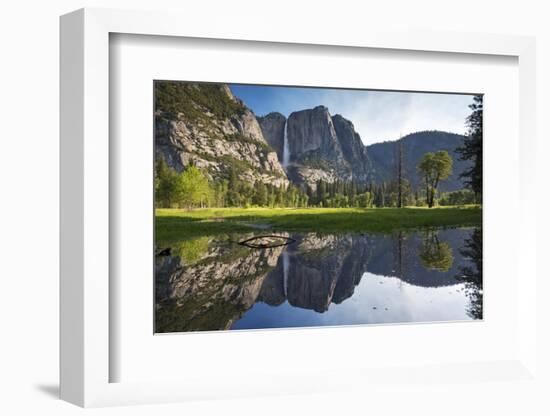 Yosemite Falls viewed across a Yosemite Valley meadow, California, USA. Spring (June) 2016.-Adam Burton-Framed Photographic Print