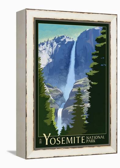 Yosemite Falls - Yosemite National Park, California Lithography-Lantern Press-Framed Stretched Canvas