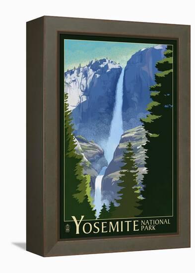 Yosemite Falls - Yosemite National Park, California Lithography-Lantern Press-Framed Stretched Canvas