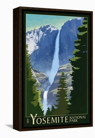 Yosemite Falls - Yosemite National Park, California Lithography-Lantern Press-Framed Stretched Canvas