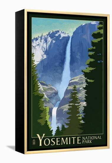 Yosemite Falls - Yosemite National Park, California Lithography-Lantern Press-Framed Stretched Canvas