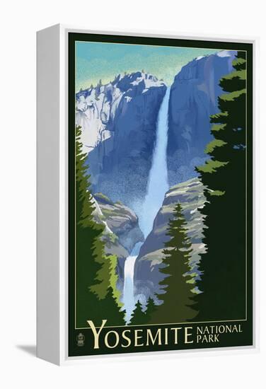 Yosemite Falls - Yosemite National Park, California Lithography-Lantern Press-Framed Stretched Canvas