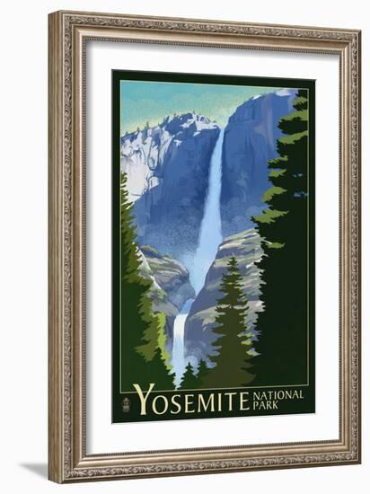 Yosemite Falls - Yosemite National Park, California Lithography-Lantern Press-Framed Premium Giclee Print