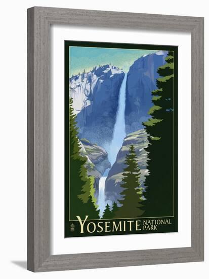 Yosemite Falls - Yosemite National Park, California Lithography-Lantern Press-Framed Premium Giclee Print