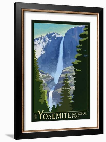 Yosemite Falls - Yosemite National Park, California Lithography-Lantern Press-Framed Premium Giclee Print