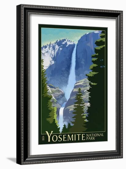 Yosemite Falls - Yosemite National Park, California Lithography-Lantern Press-Framed Premium Giclee Print