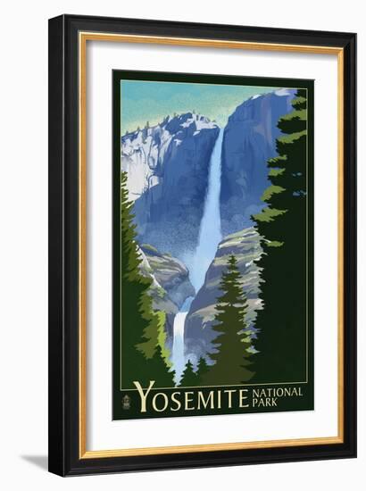 Yosemite Falls - Yosemite National Park, California Lithography-Lantern Press-Framed Premium Giclee Print