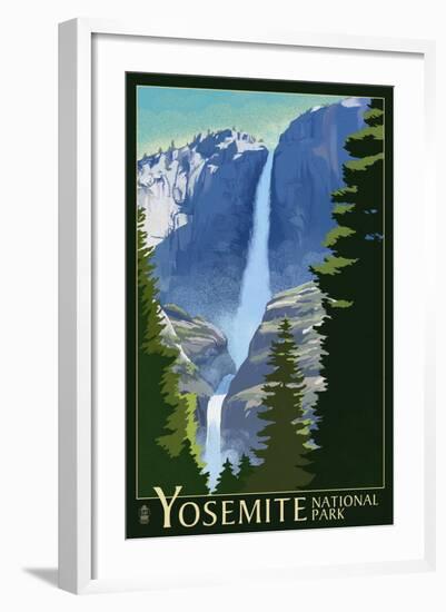 Yosemite Falls - Yosemite National Park, California Lithography-Lantern Press-Framed Art Print