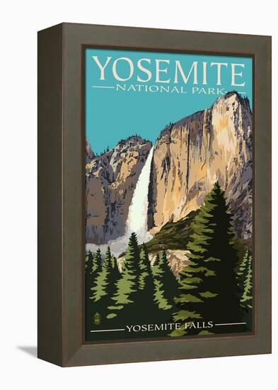 Yosemite Falls - Yosemite National Park, California-Lantern Press-Framed Stretched Canvas