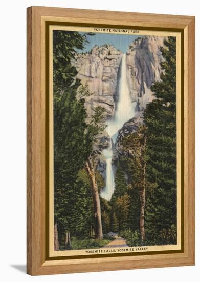 Yosemite National Park, CA - View of Yosemite Falls & Valley-Lantern Press-Framed Stretched Canvas