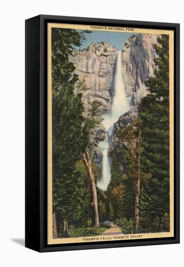 Yosemite National Park, CA - View of Yosemite Falls & Valley-Lantern Press-Framed Stretched Canvas