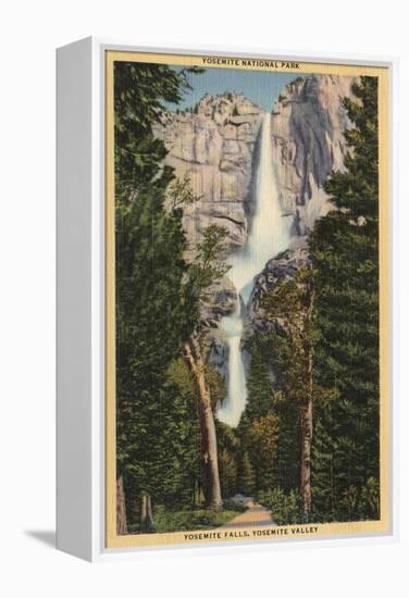 Yosemite National Park, CA - View of Yosemite Falls & Valley-Lantern Press-Framed Stretched Canvas