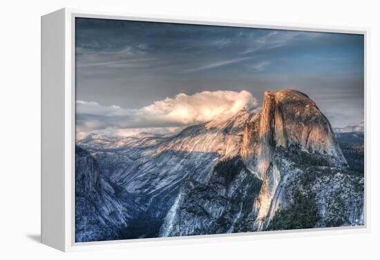 Yosemite National Park, California: Clouds Roll in on Half Dome as Sunset Falls on the Valley-Brad Beck-Framed Premier Image Canvas