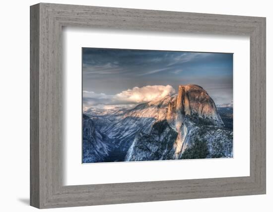 Yosemite National Park, California: Clouds Roll in on Half Dome as Sunset Falls on the Valley-Brad Beck-Framed Photographic Print