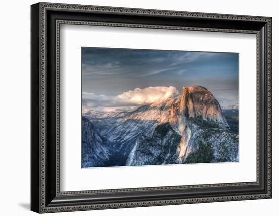 Yosemite National Park, California: Clouds Roll in on Half Dome as Sunset Falls on the Valley-Brad Beck-Framed Photographic Print