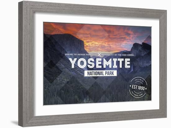 Yosemite National Park, California - Valley at Sunset Rubber Stamp-Lantern Press-Framed Art Print