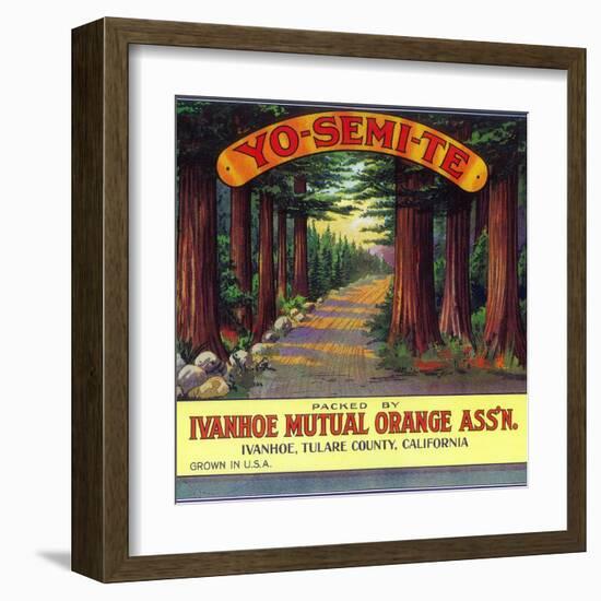 Yosemite Orange Label - Ivanhoe, CA-Lantern Press-Framed Art Print