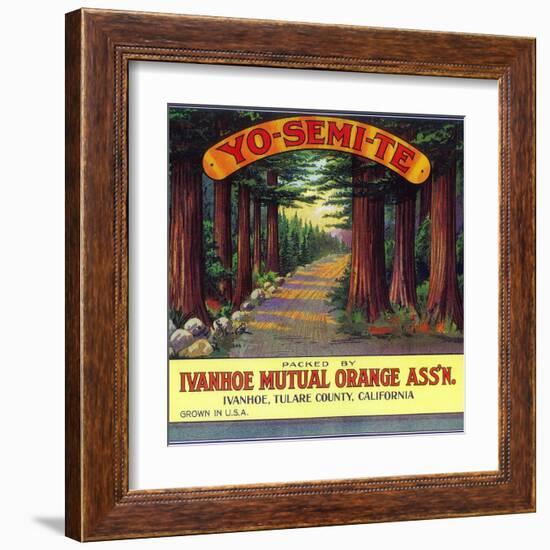Yosemite Orange Label - Ivanhoe, CA-Lantern Press-Framed Art Print