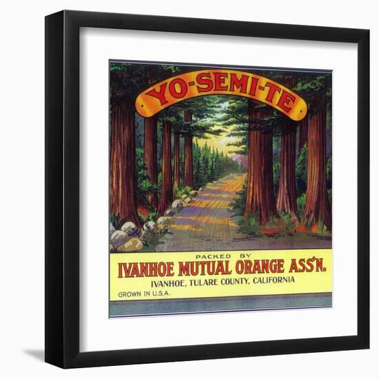 Yosemite Orange Label - Ivanhoe, CA-Lantern Press-Framed Art Print