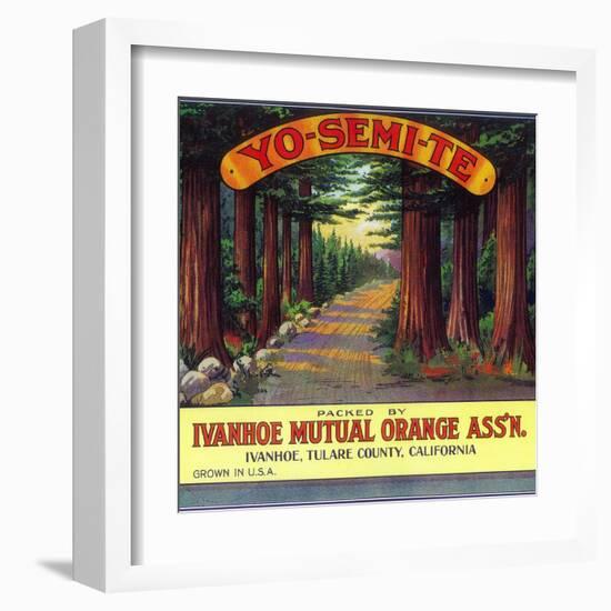 Yosemite Orange Label - Ivanhoe, CA-Lantern Press-Framed Art Print