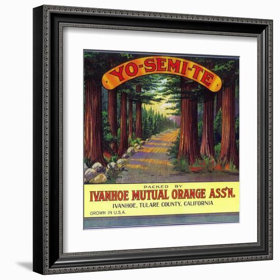 Yosemite Orange Label - Ivanhoe, CA-Lantern Press-Framed Art Print