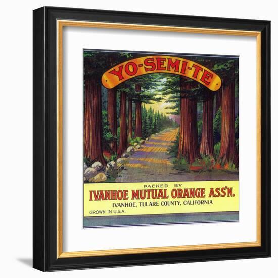 Yosemite Orange Label - Ivanhoe, CA-Lantern Press-Framed Art Print