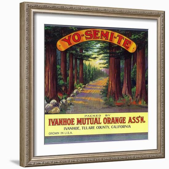 Yosemite Orange Label - Ivanhoe, CA-Lantern Press-Framed Art Print