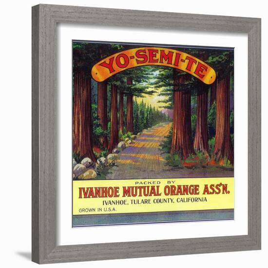 Yosemite Orange Label - Ivanhoe, CA-Lantern Press-Framed Art Print