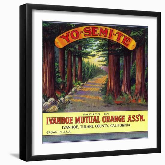 Yosemite Orange Label - Ivanhoe, CA-Lantern Press-Framed Art Print